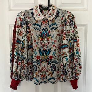 Alice & Olivia Shondra Embroidered Collar Blouse  xs